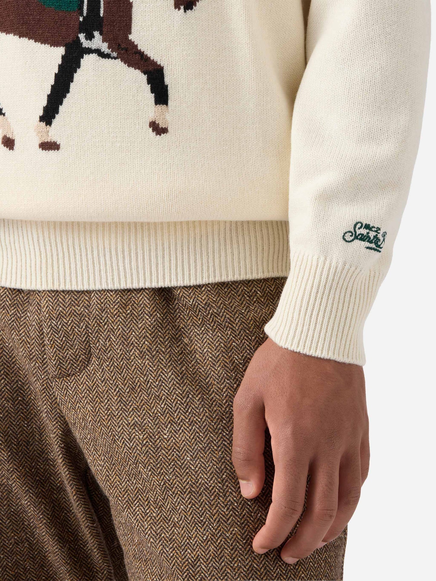 Girocollo Heron bianco con jacquard St. Moritz Polo