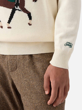 Girocollo Heron bianco con jacquard St. Moritz Polo