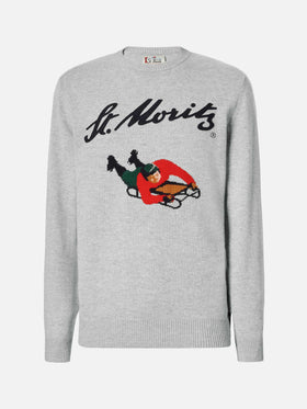 Grauer Heron-Pullover mit St. Moritz-Jacquardmuster und -Aufnäher | ST. MORITZ TOP OF THE WORLD SPECIAL EDITION