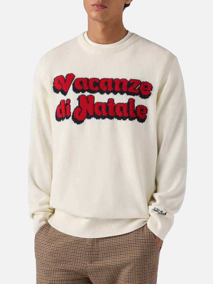 Heron crewneck in white with Vacanze di Natale jacquard | VACANZE DI NATALE SPECIAL EDITION