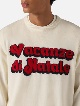 Heron crewneck in white with Vacanze di Natale jacquard | VACANZE DI NATALE SPECIAL EDITION