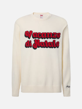 Heron crewneck in white with Vacanze di Natale jacquard | VACANZE DI NATALE SPECIAL EDITION