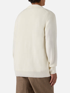 Heron crewneck in white with Vacanze di Natale jacquard | VACANZE DI NATALE SPECIAL EDITION