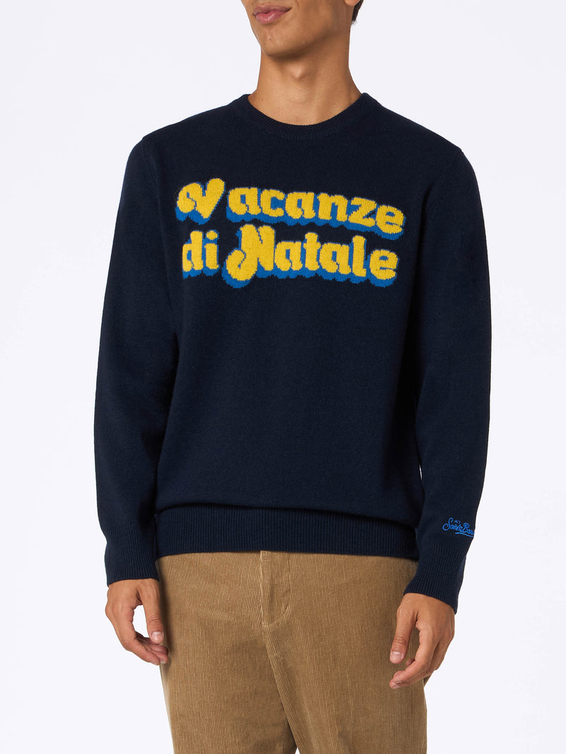 Man blue sweater Heron with jacquard print logo Vacanze di Natale | VACANZE DI NATALE SPECIAL EDITION