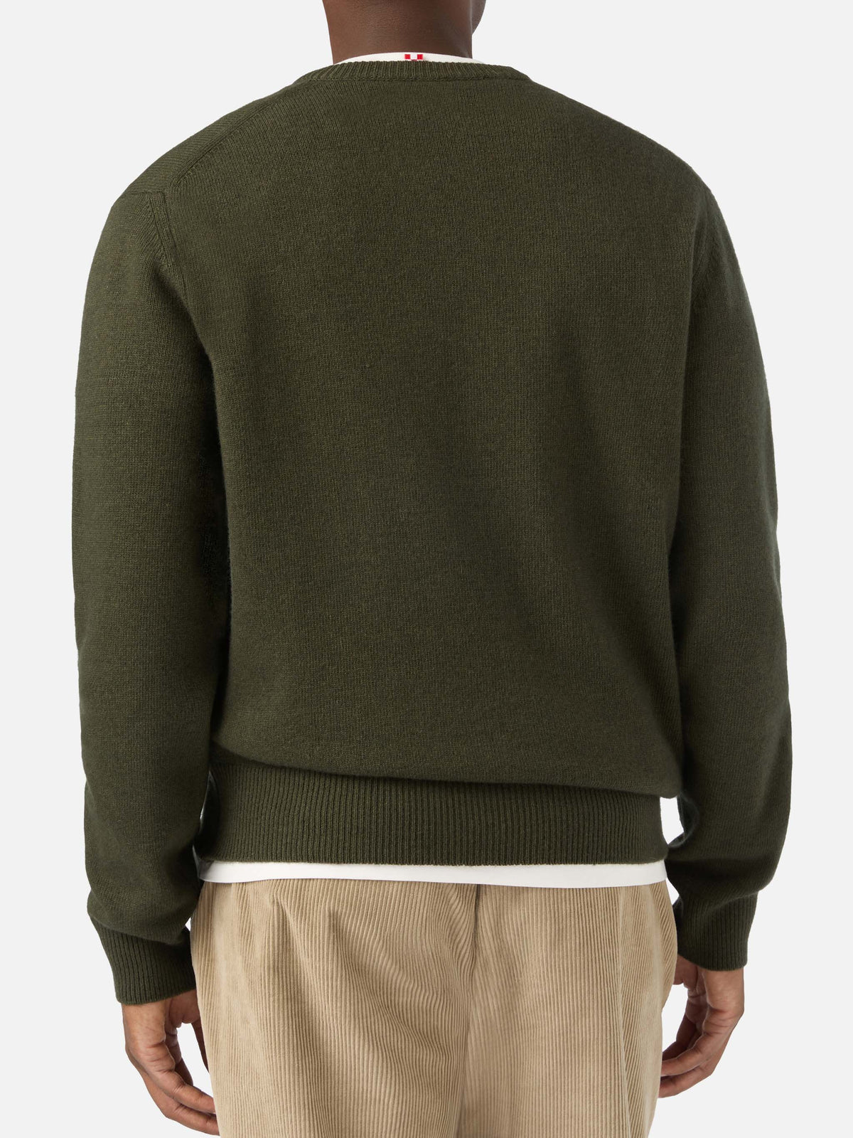 Pull col rond Heron vert militaire avec broderie montagne 