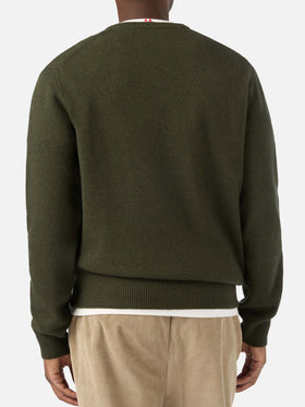 Pull col rond Heron vert militaire avec broderie montagne 