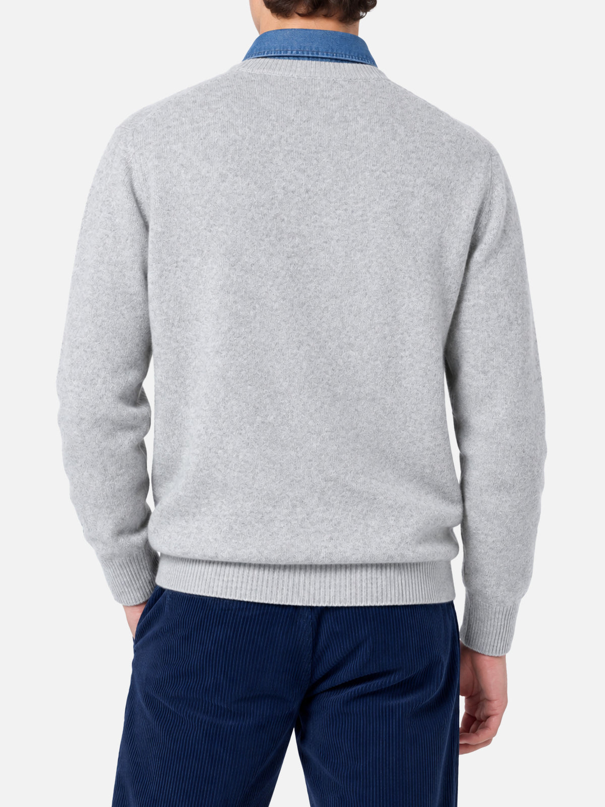 Light grey melange Heron crewneck sweater with Cortina Après Ski embroidery