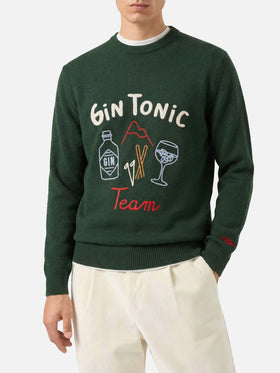Girocollo Heron verde con ricamo Gin Tonic