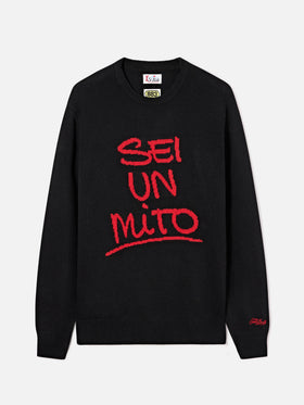 Maglia girocollo Heron nera con intarsio Sei Un Mito | Special edition