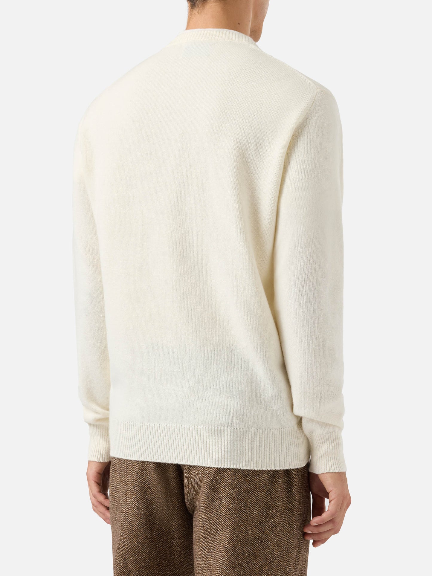 Weißer Pullover mit Reiher- und Bollicine-Stickerei