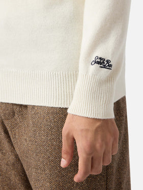 Weißer Pullover mit Reiher- und Bollicine-Stickerei