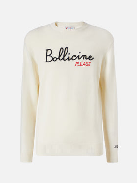 Weißer Pullover mit Reiher- und Bollicine-Stickerei