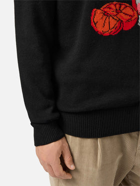 Schwarzer Pullover mit Reihermotiv und St. Barth Negroni-Stickerei