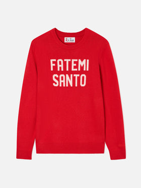 Maglia girocollo Heron rossa con intarsio Fatemi Santo