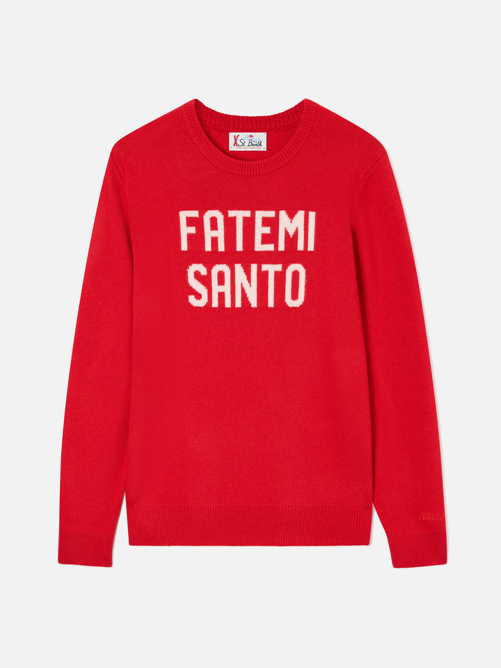 Red Heron crewneck knit with Fatemi Santo intarsia