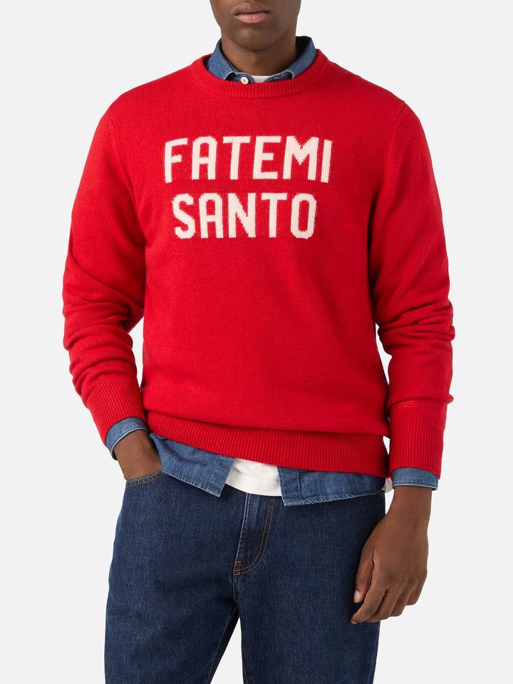 Roter Rundhalspullover mit Fatemi Santo Intarsie 