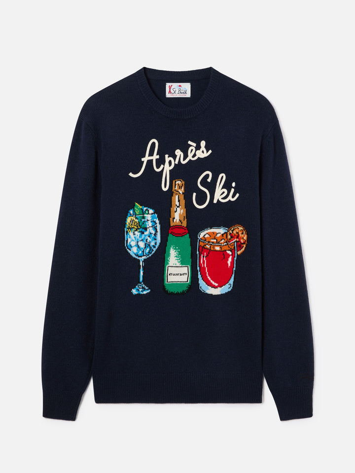 Pull ras-du-cou en maille Heron Navy blue avec intarsia et broderie Après Ski 