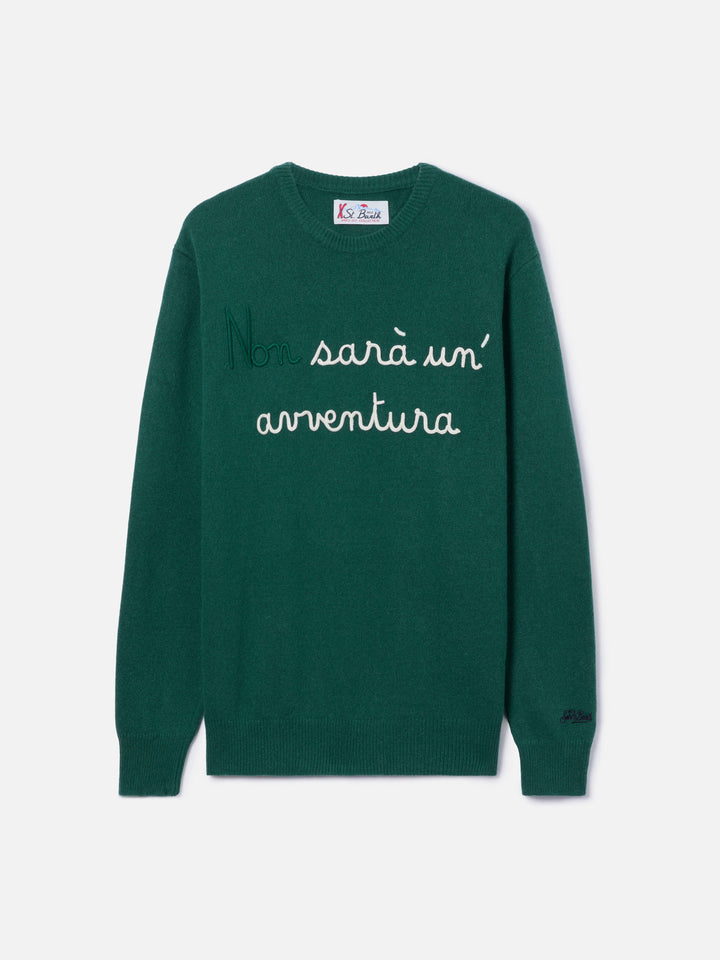 Pull vert Heron avec broderie Non sarà un'avventura 