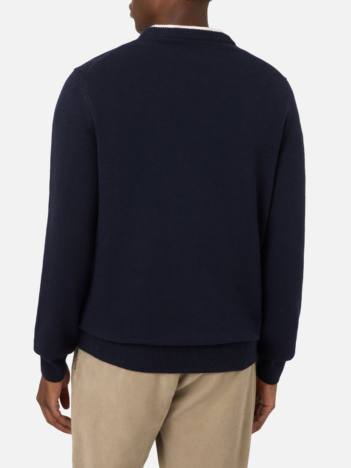 Pull en maille col rond Heron Navy blue avec intarsia Courchevel Habitué 