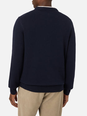 Pull en maille col rond Heron Navy blue avec intarsia Courchevel Habitué 