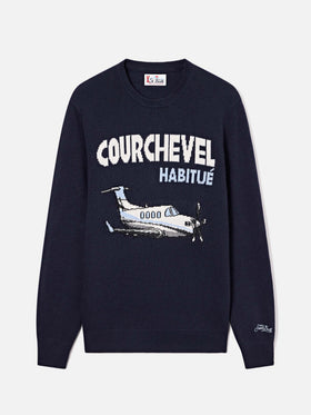 Maglia girocollo Heron blu navy con intarsio Courchevel Habitué