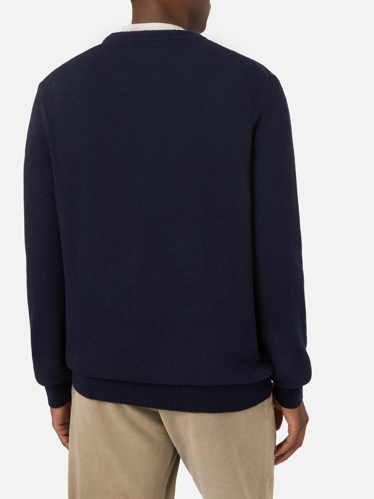 Jersey de punto con cuello redondo Heron Navy blue con intarsia Gstaad Habitué 