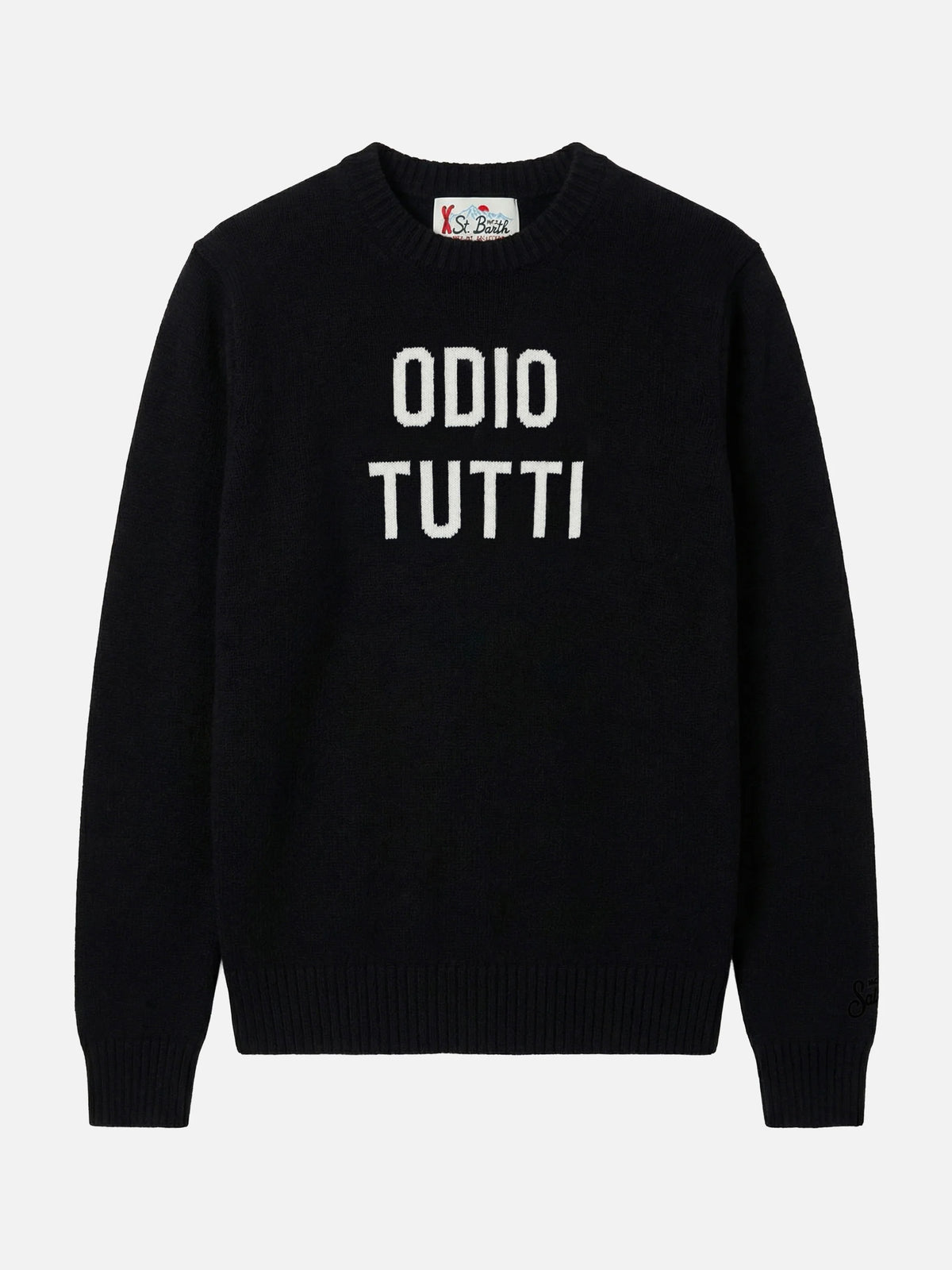 Maglione Heron nero con jacquard Odio tutti