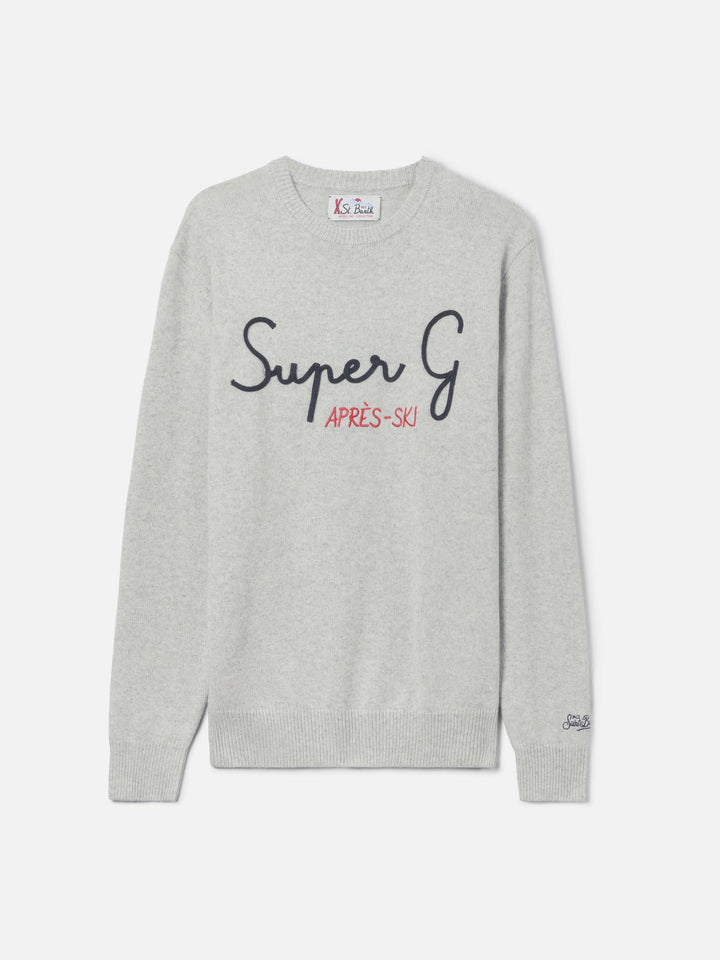 Maglione Heron grigio chiaro melange con ricamo Super G