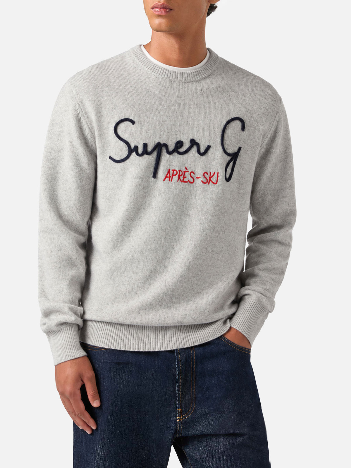 Maglione Heron grigio chiaro melange con ricamo Super G