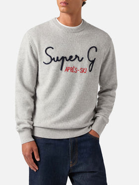 Maglione Heron grigio chiaro melange con ricamo Super G