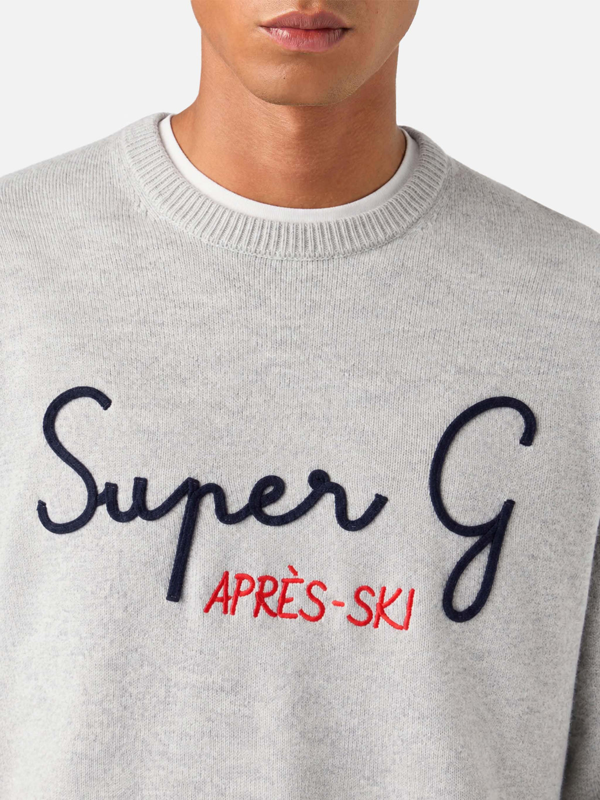 Maglione Heron grigio chiaro melange con ricamo Super G