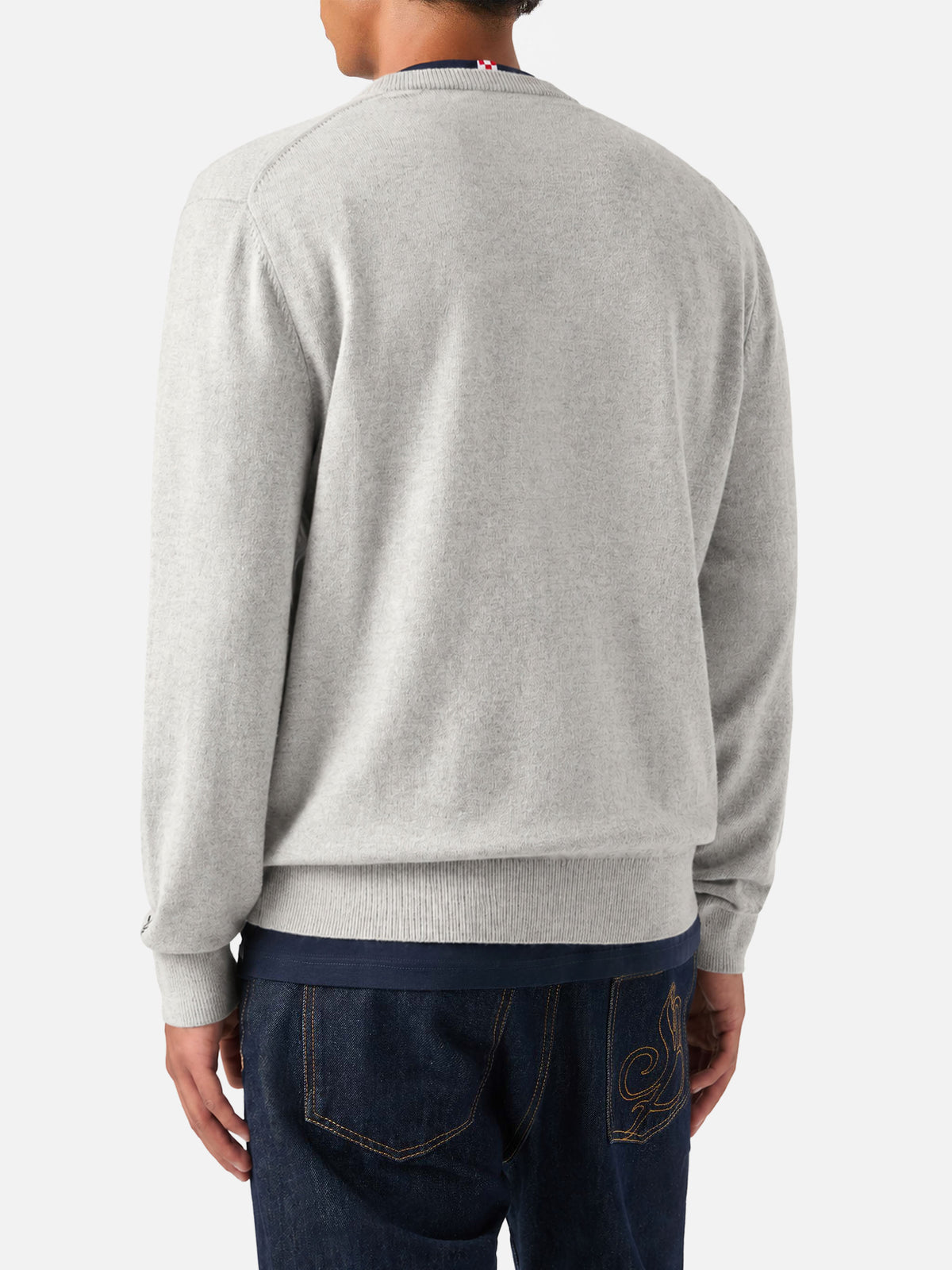 Maglione Heron grigio chiaro melange con ricamo Super G