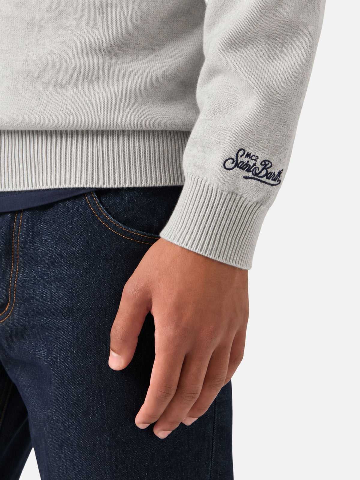 Maglione Heron grigio chiaro melange con ricamo Super G