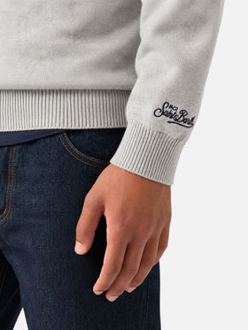 Maglione Heron grigio chiaro melange con ricamo Super G
