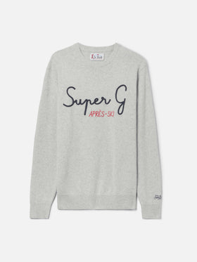Maglione Heron grigio chiaro melange con ricamo Super G