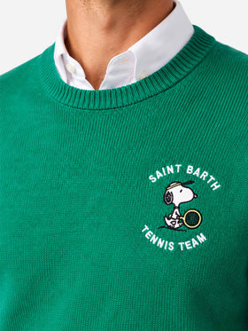 Green Heron crewneck sweater with Snoopy tennis jacquard | Special edition