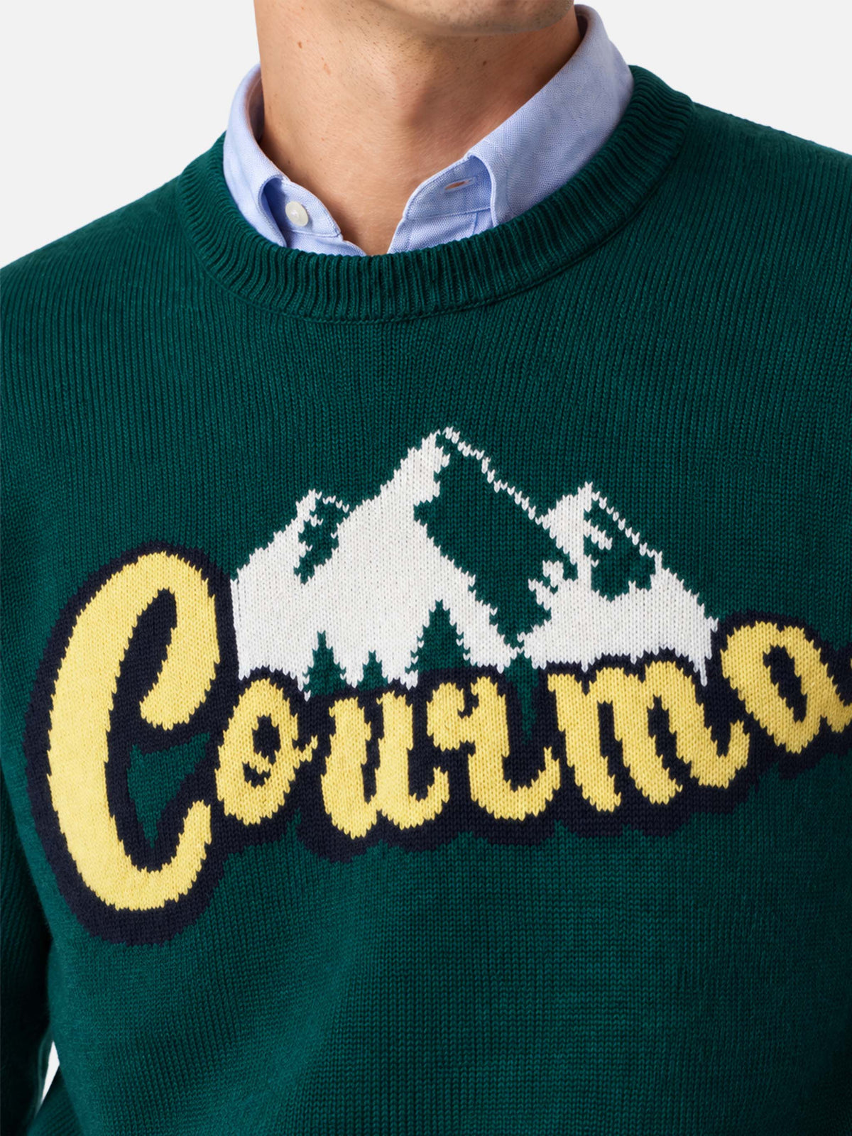Grey Heron crewneck sweater with Courmayeur mountains jacquard