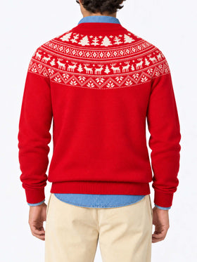 Maglione Heron rosso con jacquard renne