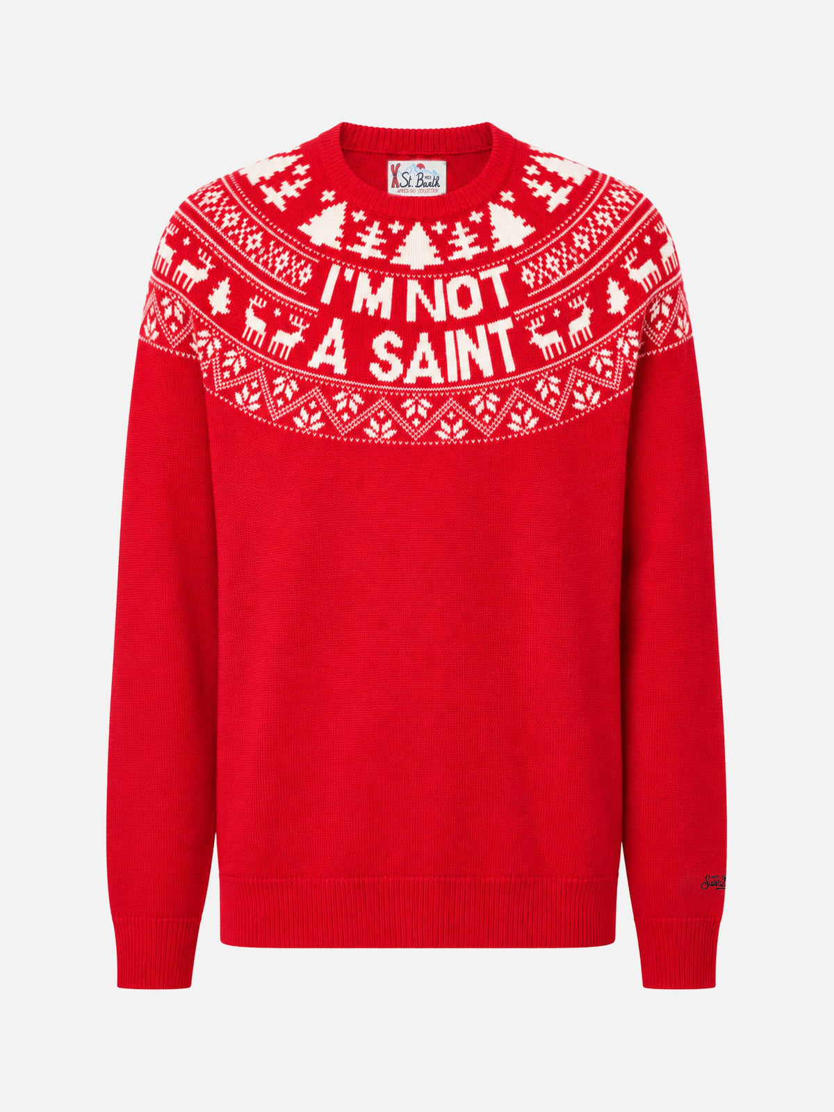 Maglione Heron rosso con jacquard renne