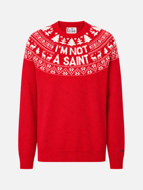 Maglione Heron rosso con jacquard renne