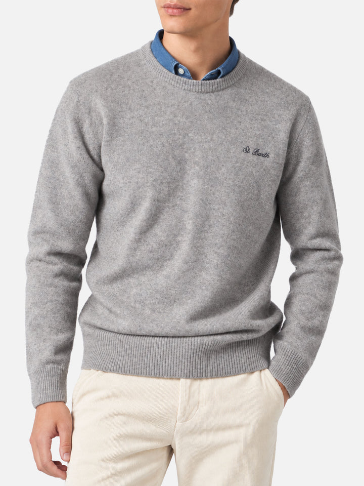 Maglia Heron grigio melange con ricamo St. Barth