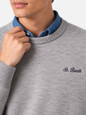 Light grey melange Heron sweater with logo embroidery