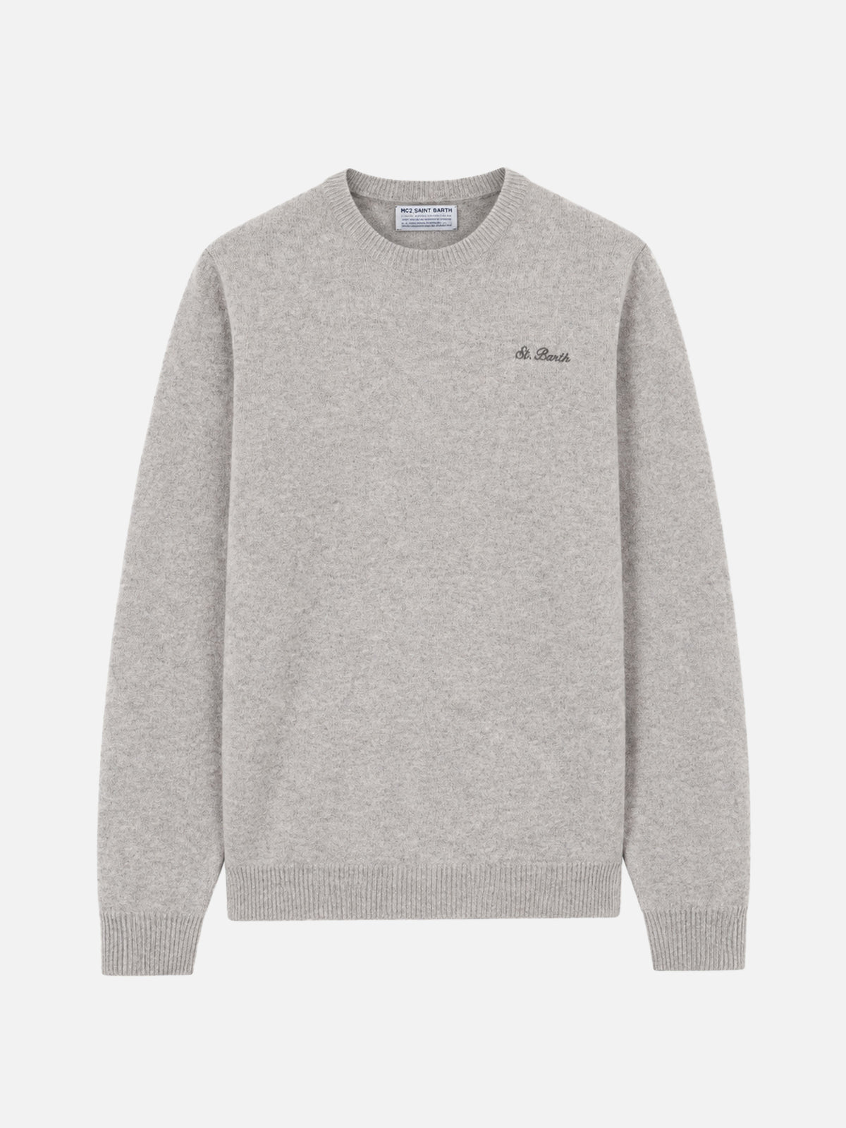Light grey melange Heron sweater with logo embroidery