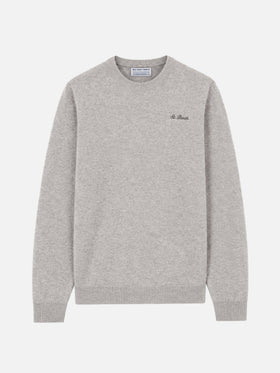 Light grey melange Heron sweater with logo embroidery