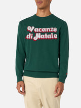 Man green sweater Heron with Vacanze di Natale logo jacquard | VACANZE DI NATALE SPECIAL EDITION