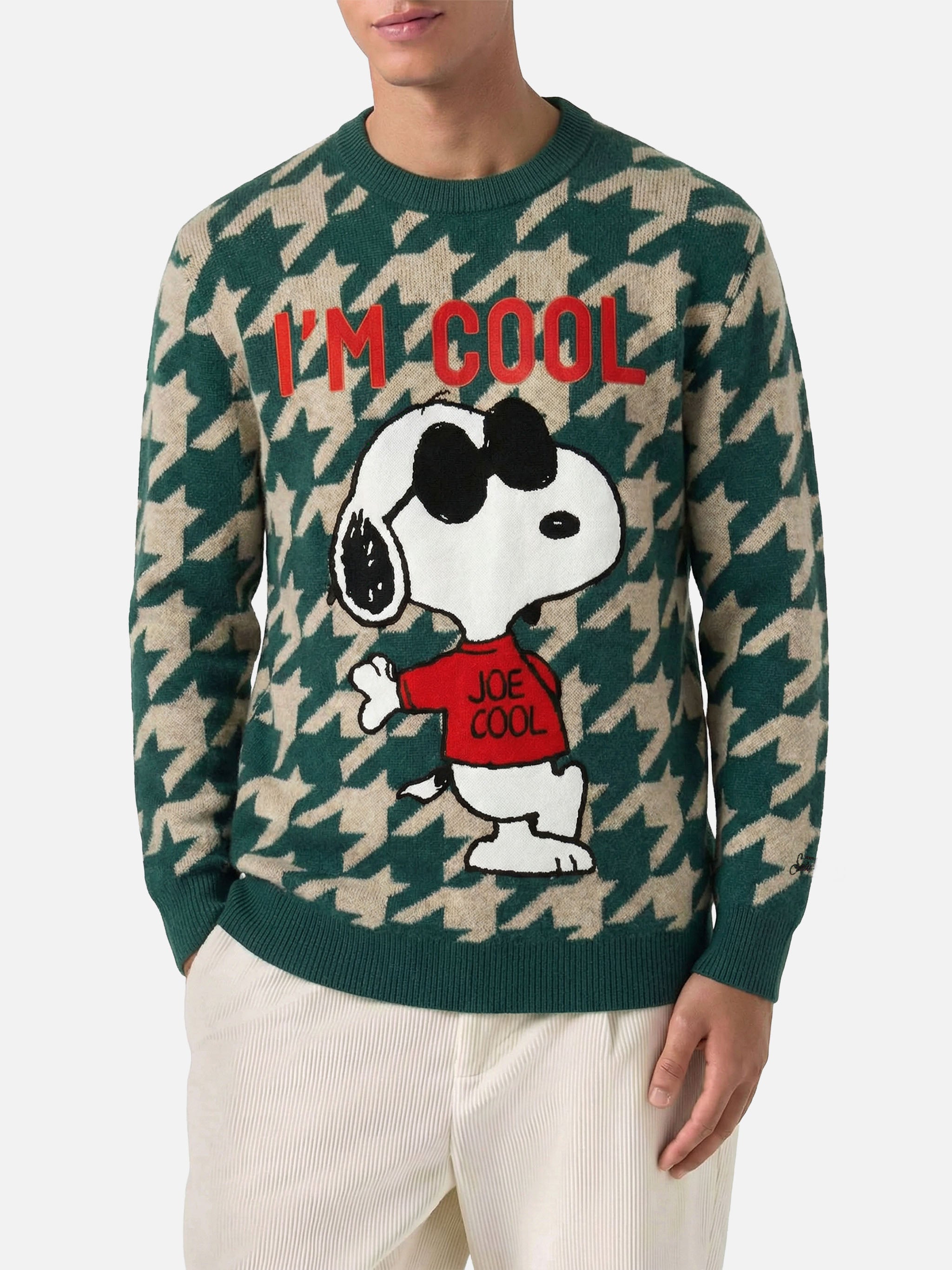 Heron P green sweater with Snoopy jacquard knit | SNOOPY – PEANUTS