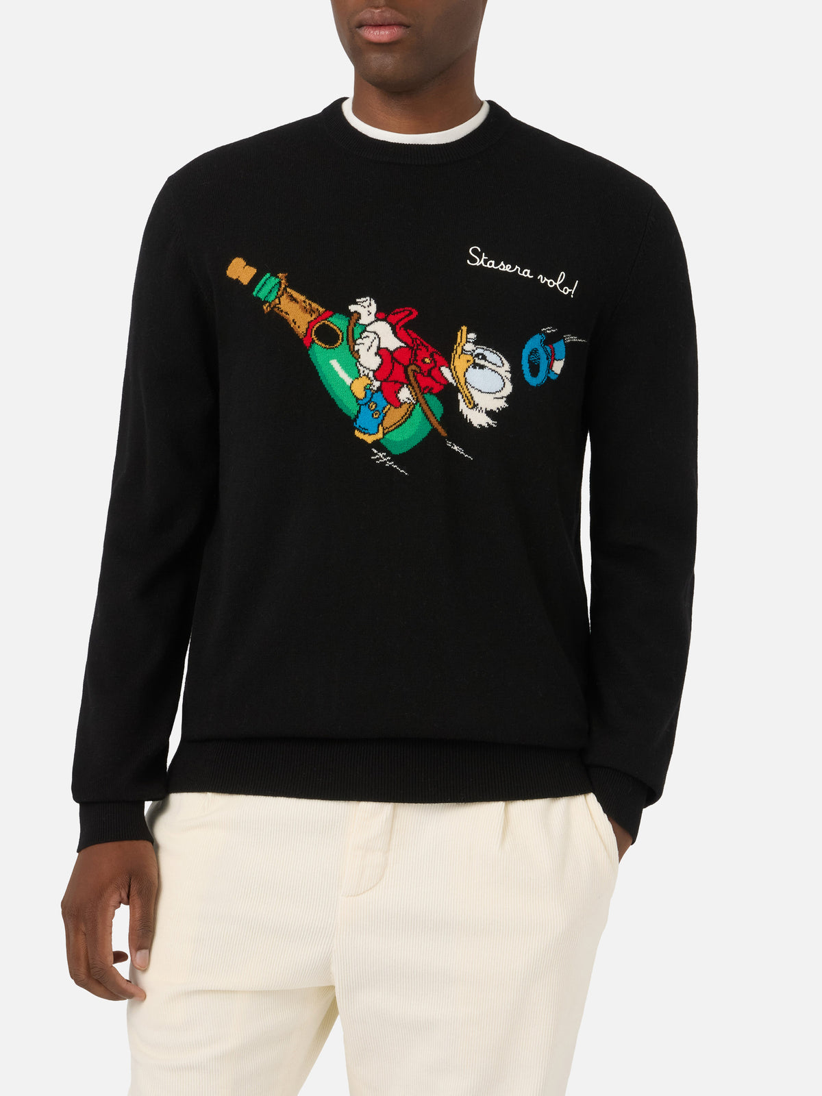 Jersey de punto de cuello redondo Black Heron Light con intarsia y bordado de Scrooge McDuck | Special edition 
