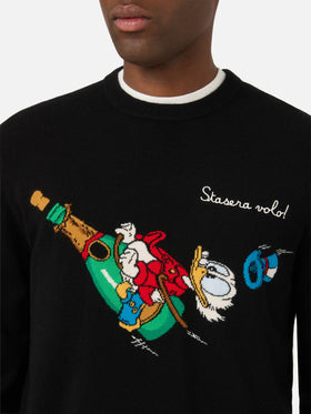 Jersey de punto de cuello redondo Black Heron Light con intarsia y bordado de Scrooge McDuck | Special edition 