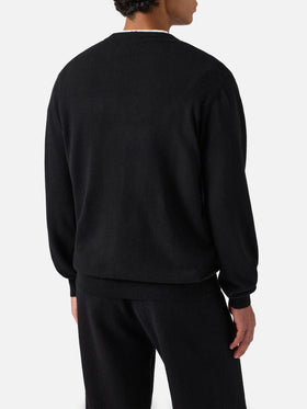 Heron Light Pullover in Schwarz mit Yuppies-Jacquardmuster und Stickerei | YUPPIES SONDEREDITION