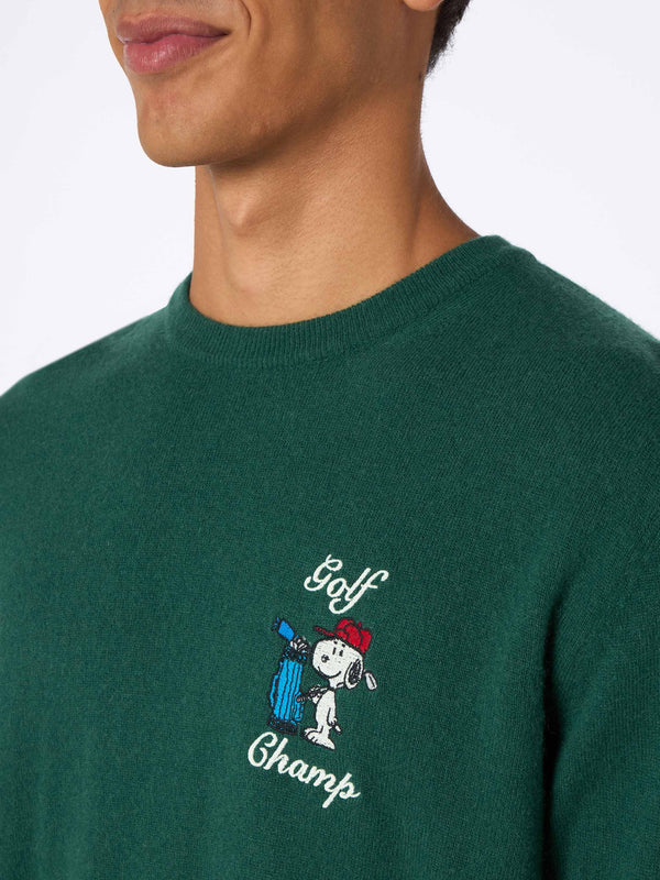 Maglione da uomo verde Heron con ricamo golf champ  Snoopy | EDIZIONE SPECIALE SNOOPY PEANUTS